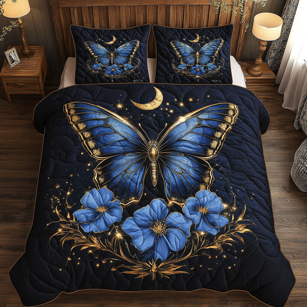 Butterfly Flower Blue WT0702007CL Quilted Bedding Set