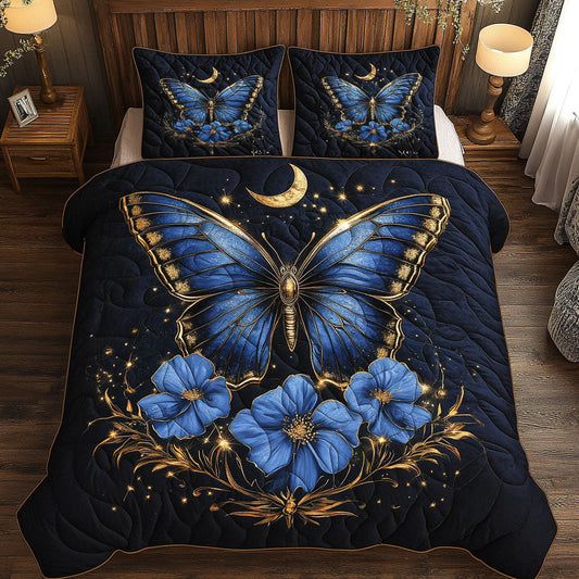 Butterfly Flower Blue WT0702007CL Quilted Bedding Set
