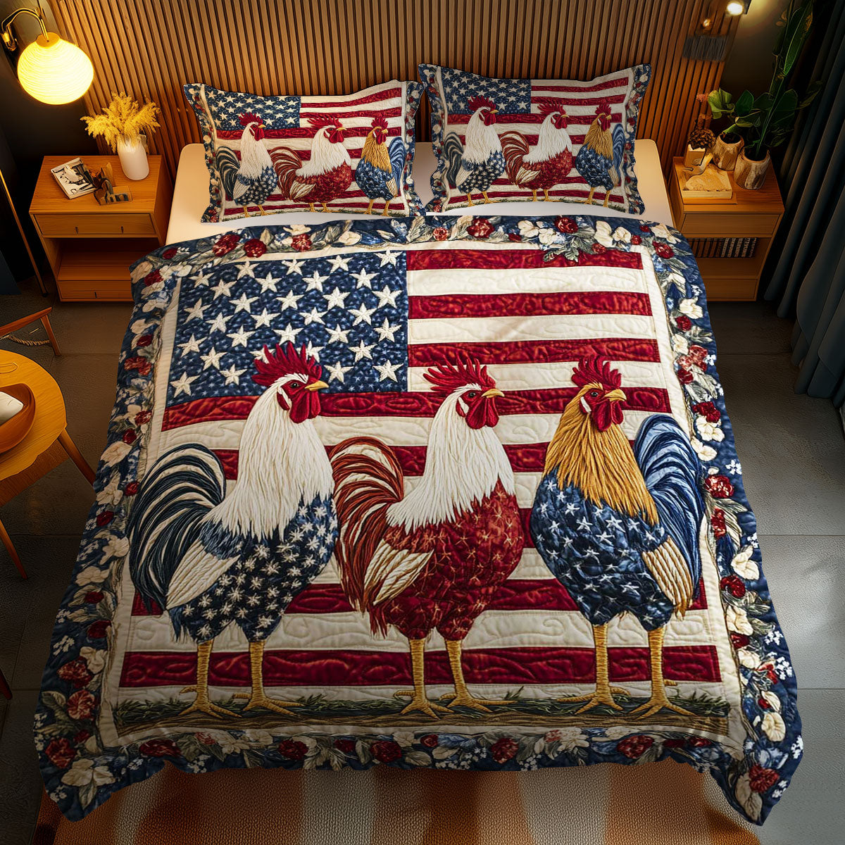 Vintage Glory Rooster WN1002086CL Quilted Bedding Set