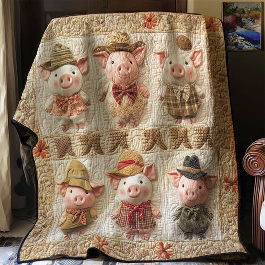 Rustic Piglet Charm WJ1303022CL Quilt Blanket