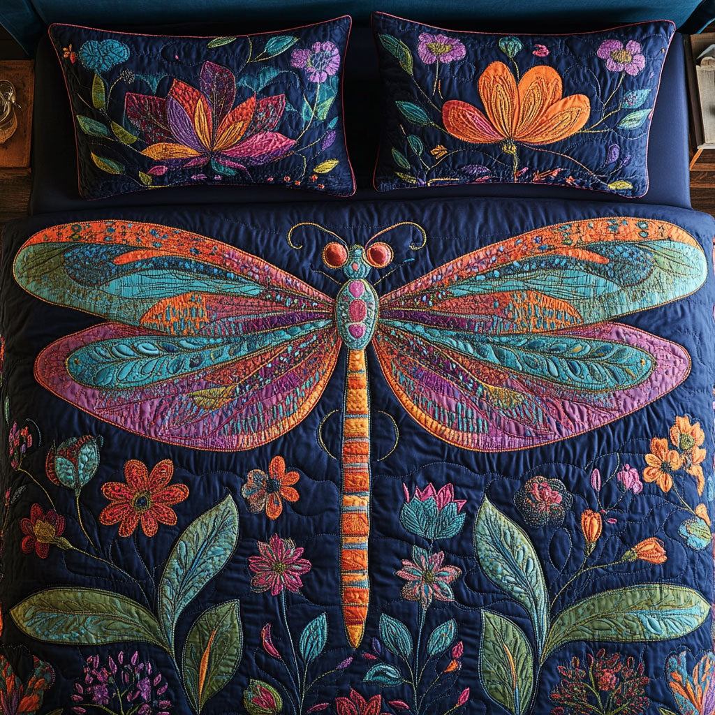 Dragonfly Flower WX2702023CL Quilted Bedding Set