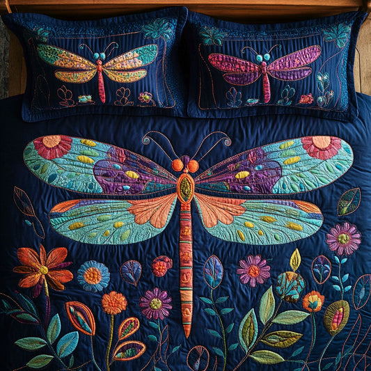 Dragonfly Flower WX2702022CL Quilted Bedding Set