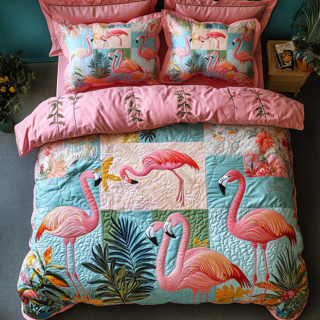 Coastal Flamingo WN1202003CL Quilted Bedding Set