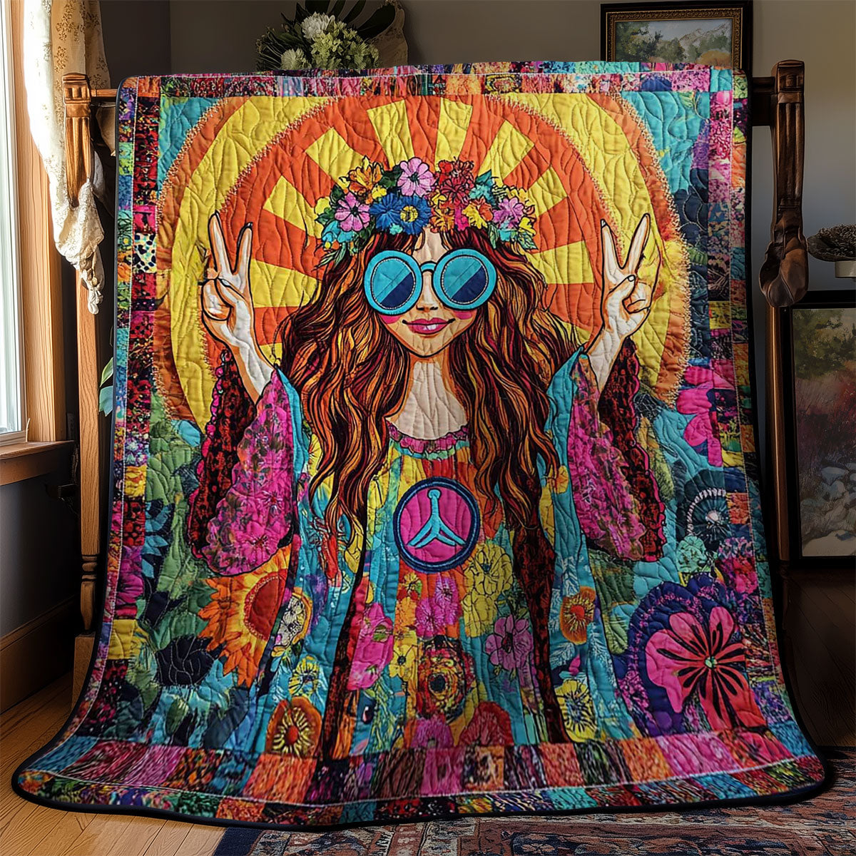 Boho Vibes Hippie Girl WN1102040CL Quilt Blanket