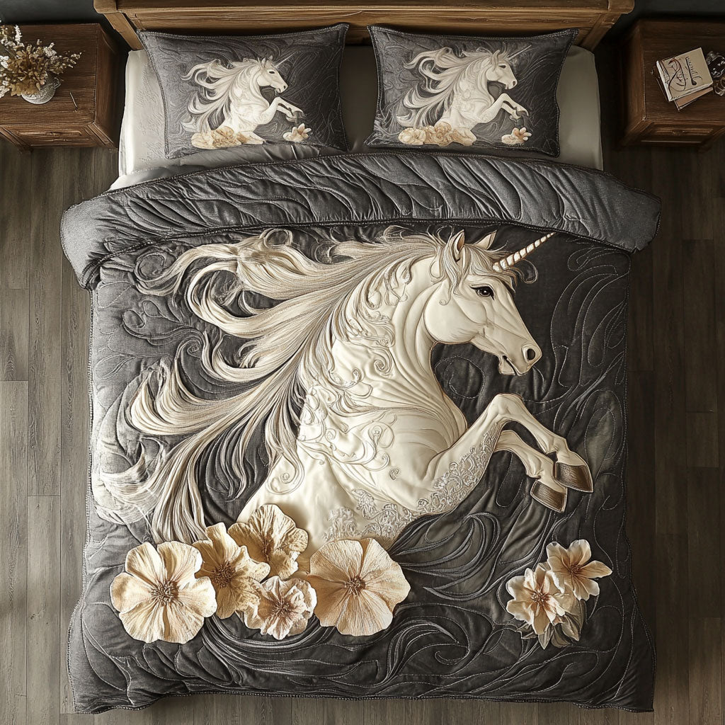 Flower And White Horse WY1202023CL Quilted Bedding Set
