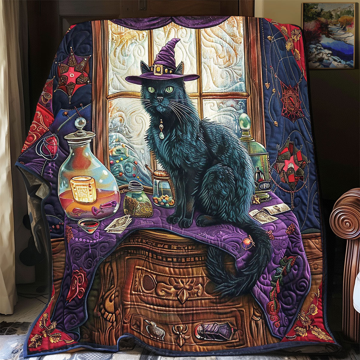 Mystic Sorcerer Cat WY0801041CL Quilt Blanket