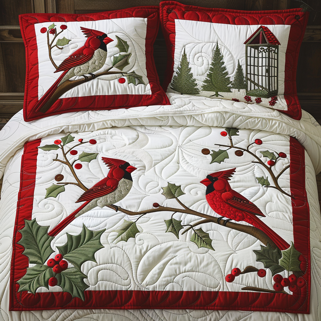 Cardinal Lovers XR2002006CL Quilted Bedding Set