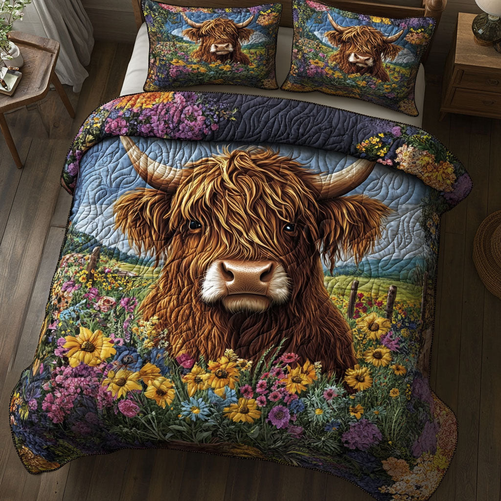 Cow Flower Garden WT2702034CL Quilted Bedding Set
