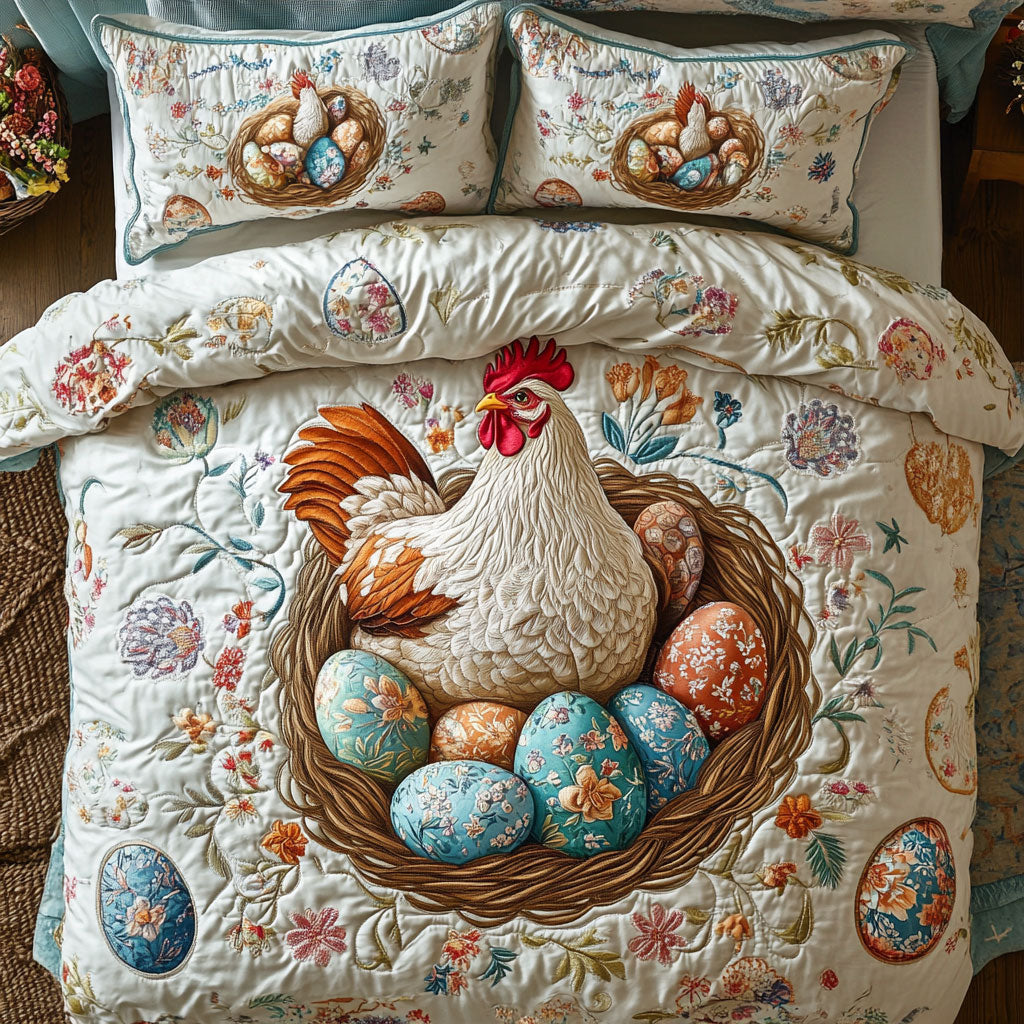 Chicken Easter Egg WX0803166CL Quilted Bedding Set