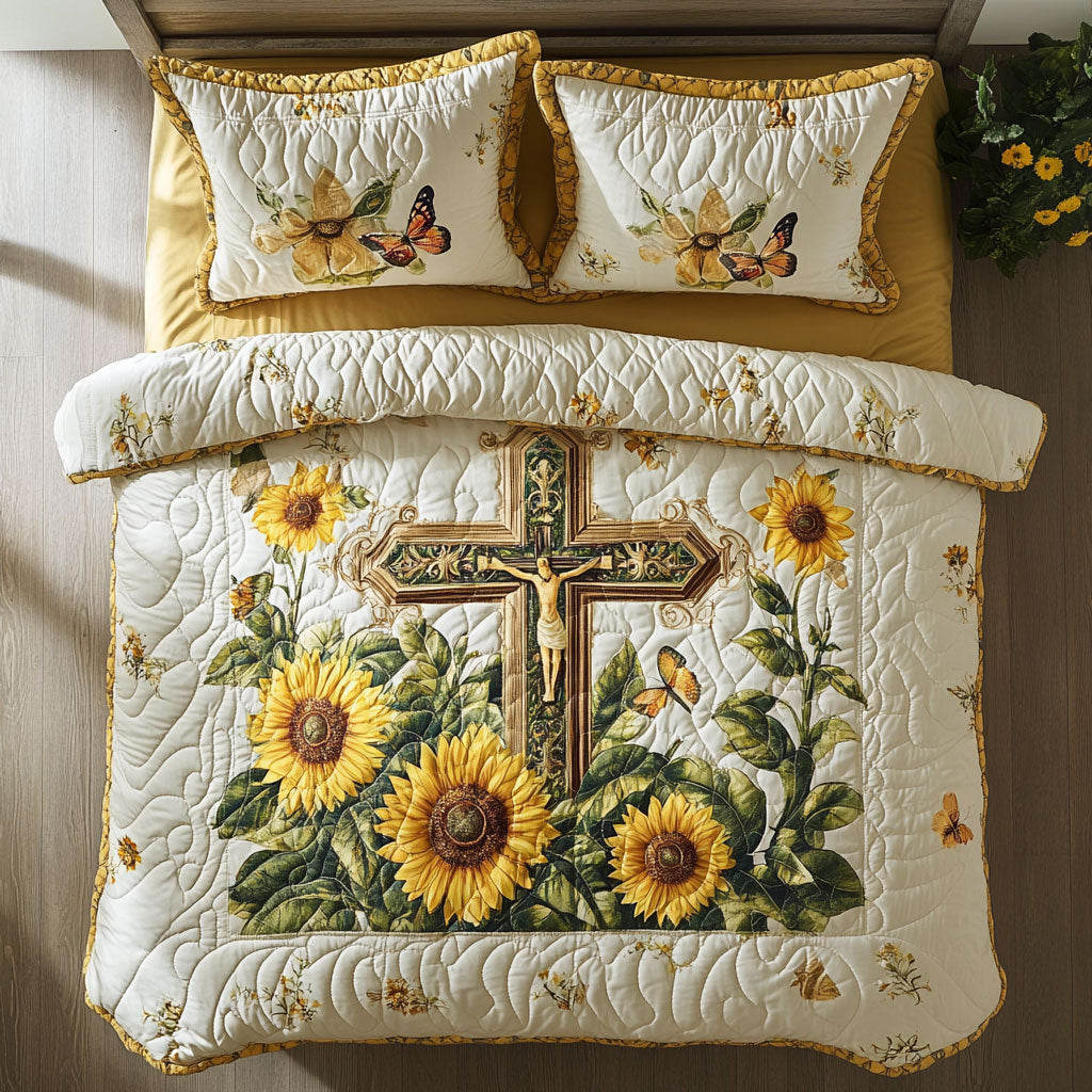 Cross Sunflower WX2802126CL Quilted Bedding Set
