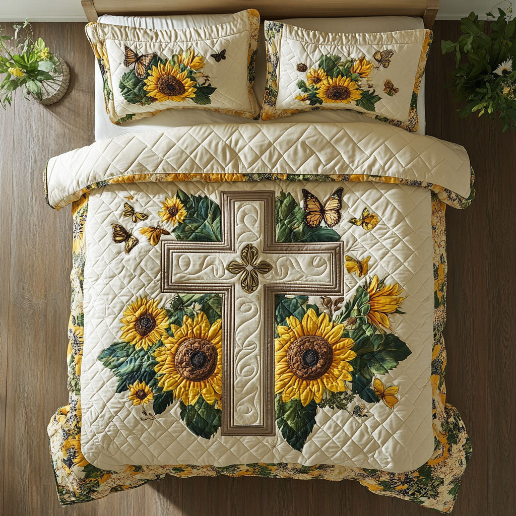 Cross Sunflower WX2802127CL Quilted Bedding Set