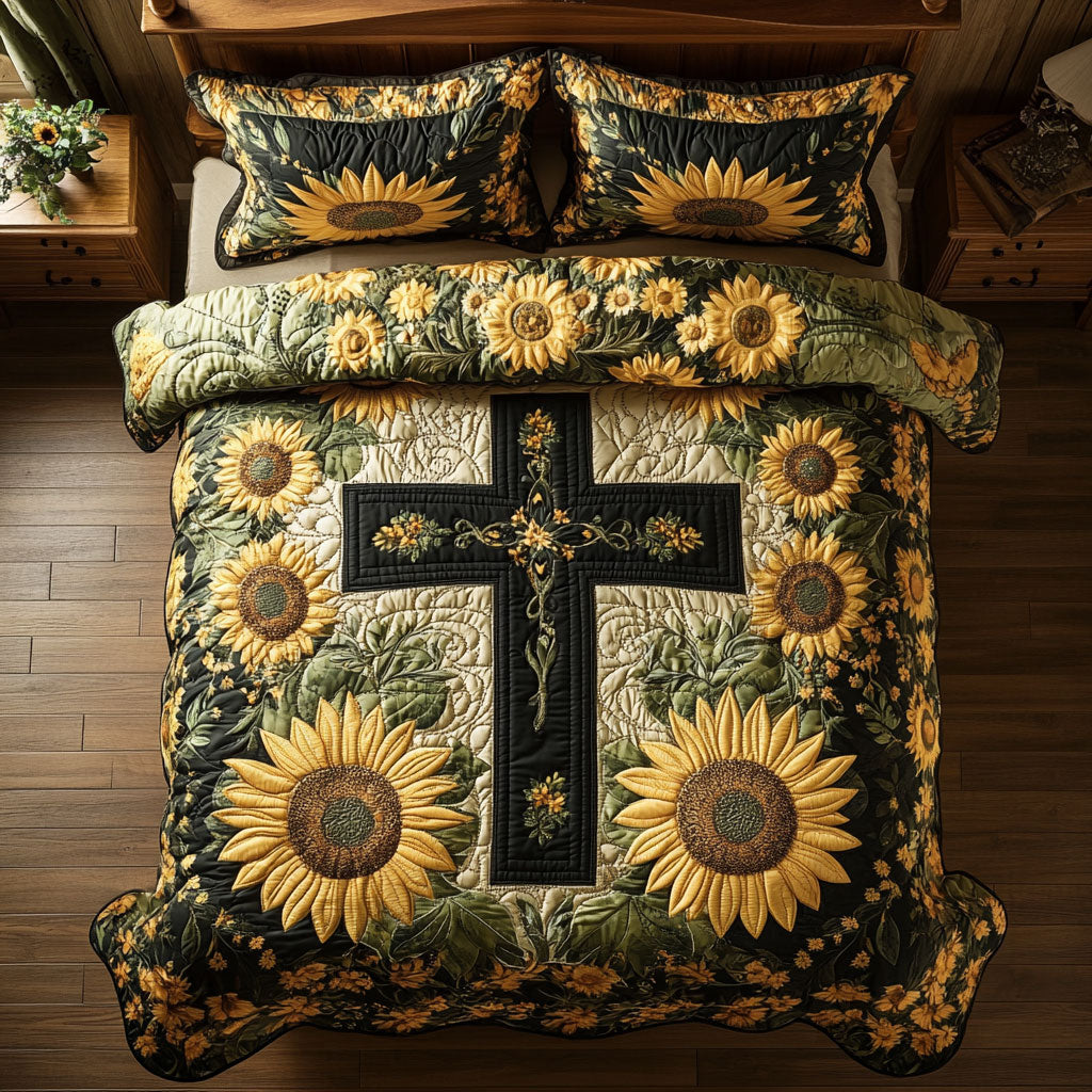 Cross Sunflower WX2802128CL Quilted Bedding Set