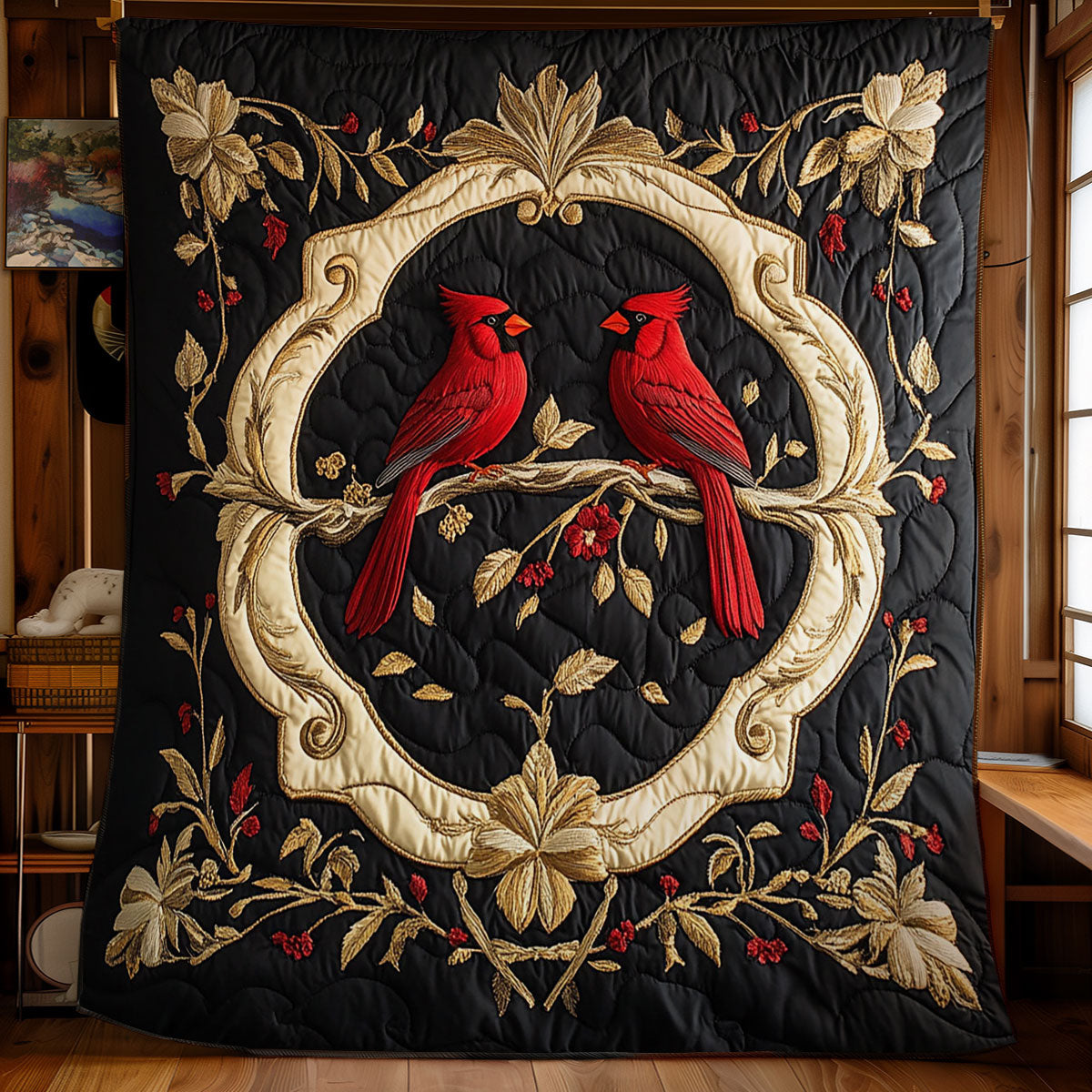 Cardinal In Royal Wreath WY1902067CL Quilt Blanket