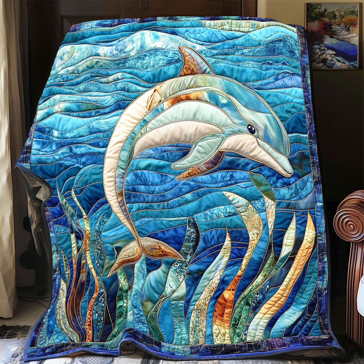 Patchwork Dolphin WP1402077CL Quilt Blanket