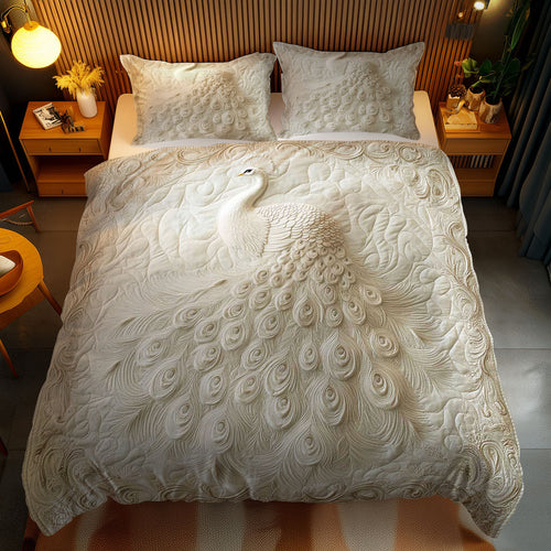 Royal White Peacock WN1002079CL Quilted Bedding Set