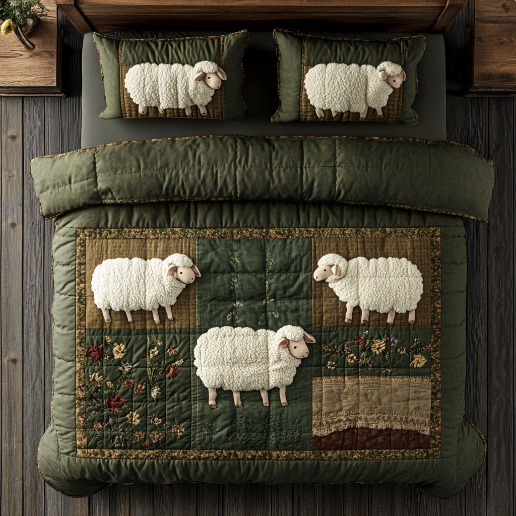 Sheep In Highland WY1402096CL Quilted Bedding Set