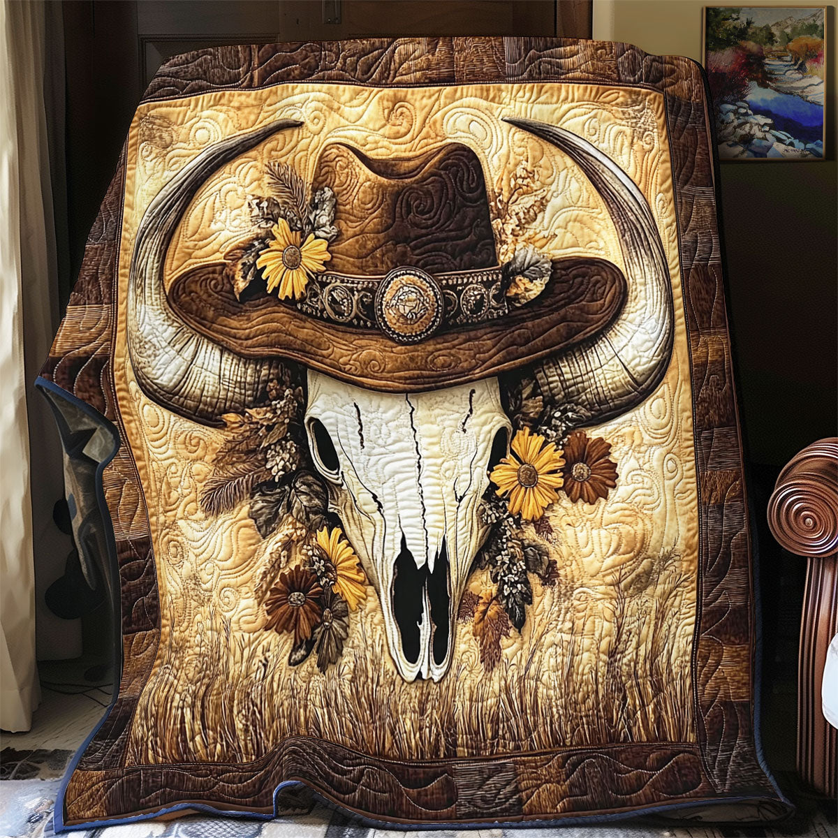 Bull Skull Cowboy WX0602005CL Quilt Blanket