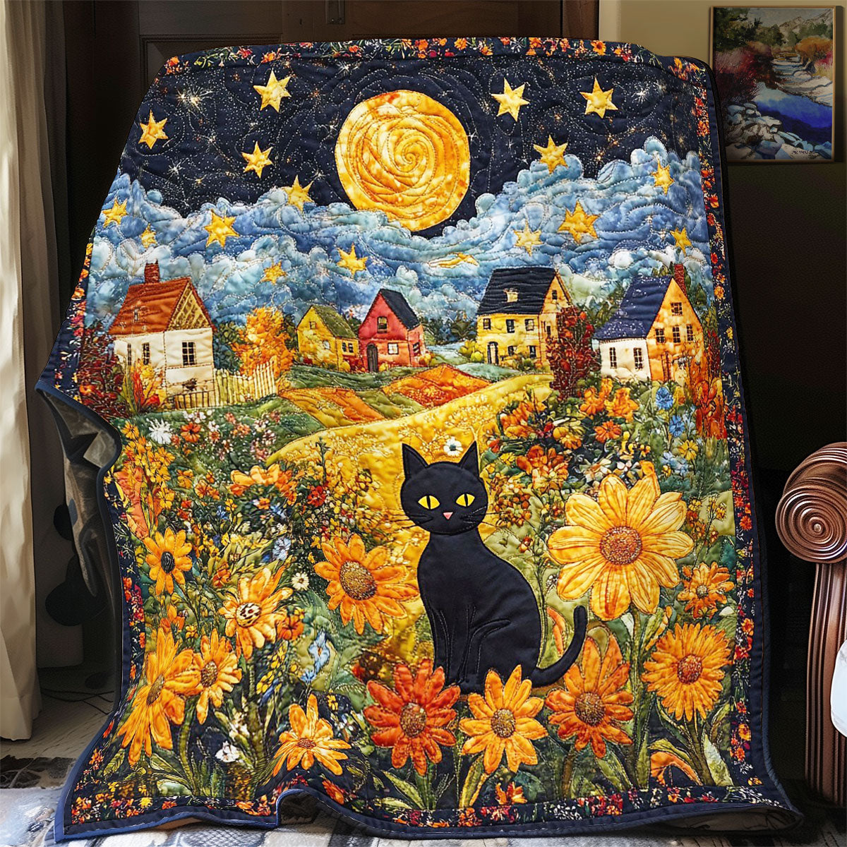Black Cat In Night WY1002016CL Quilt Blanket