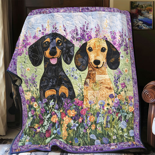 Dachshund In The Lavender Field WU2012014CL Quilt Blanket