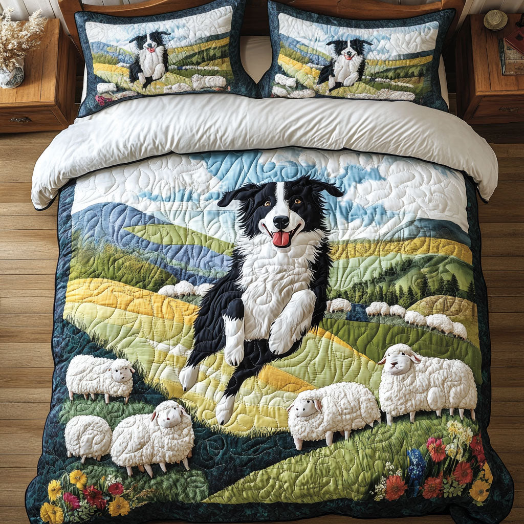 Boder Collie In Farm WY1302064CL Quilted Bedding Set