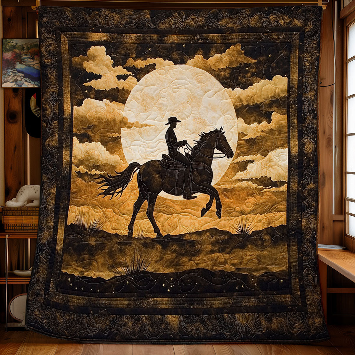 Cowboy In Night Desert WY2301049CL Quilt Blanket
