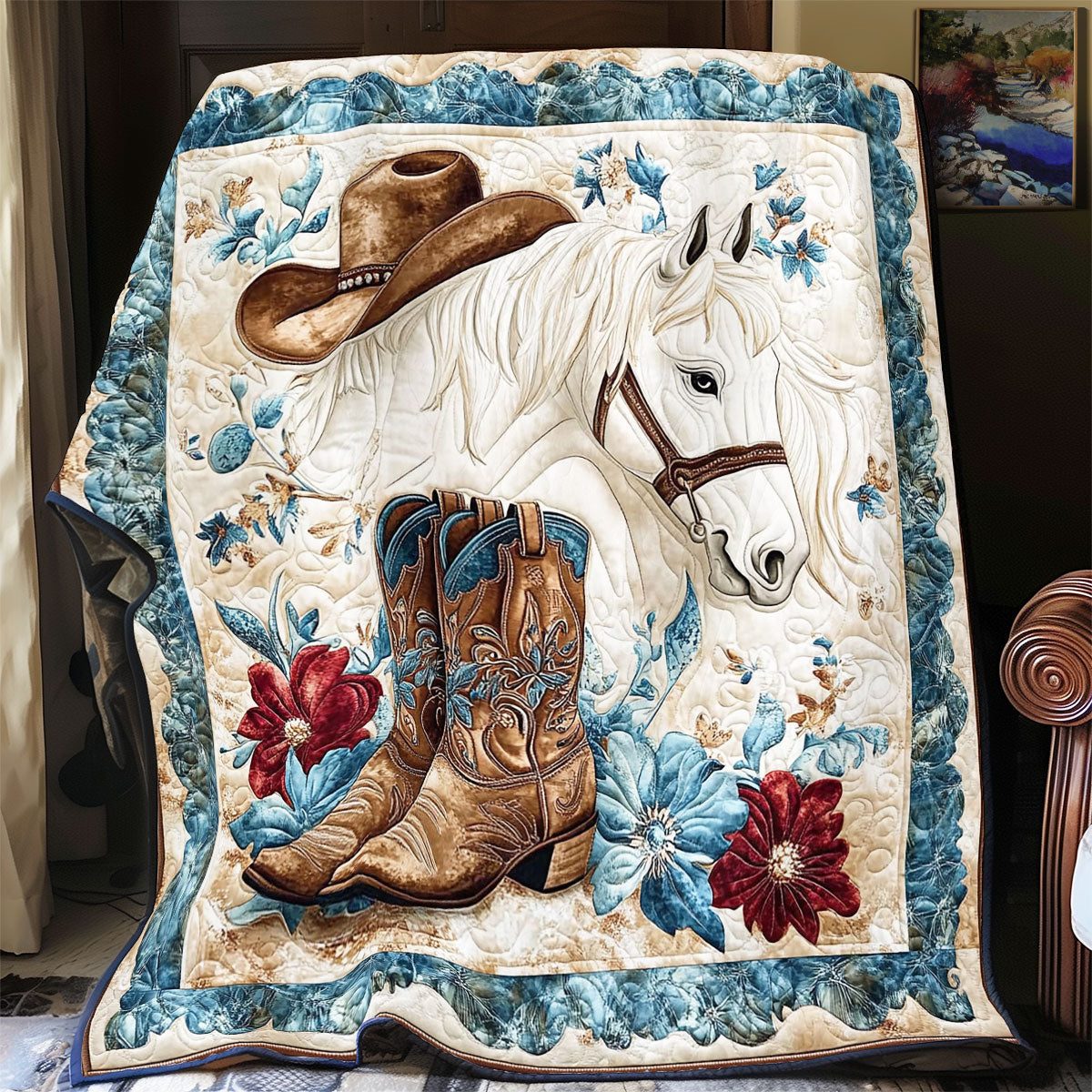 Cowboy And White Horse WY1701032CL Quilt Blanket