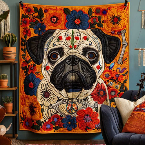 Vibrant Pug Patchwork WN2210003CL Quilt Blanket