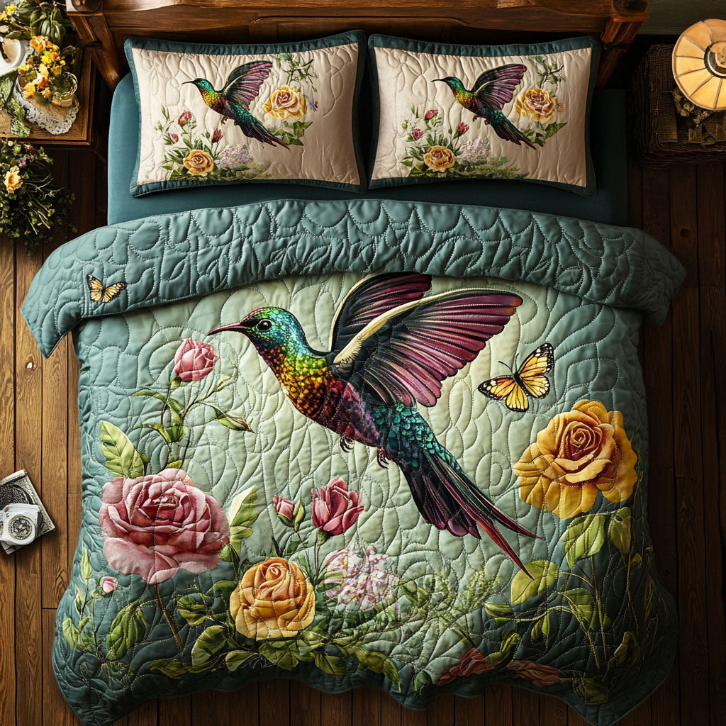 Hummingbird Flower WT2402002CL Quilted Bedding Set
