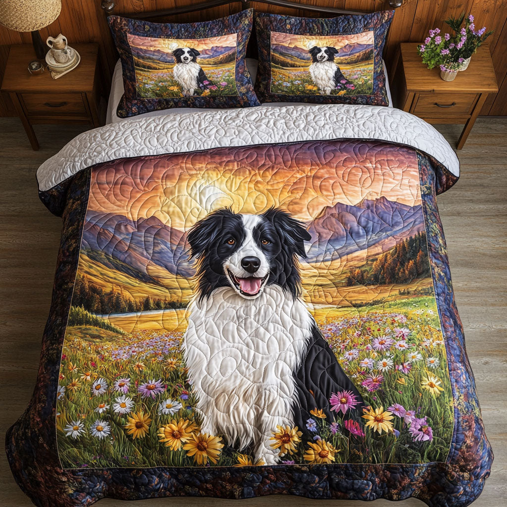 Border Collie Flower WT1901020CL Quilted Bedding Set