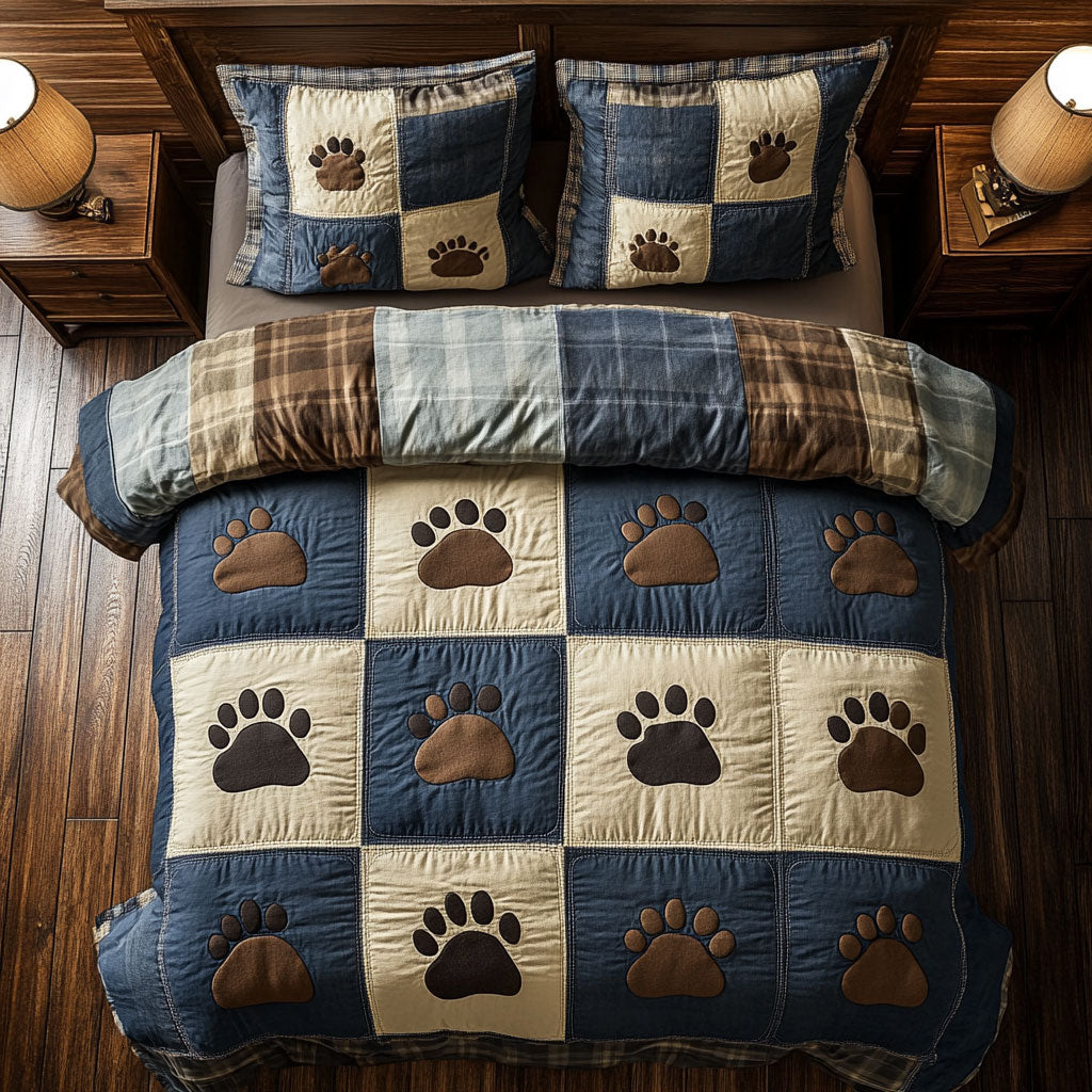 Dog Paw Blue WX0603024CL Quilted Bedding Set