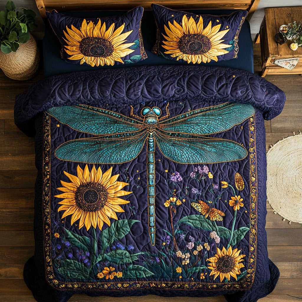 Dragonfly Sunflower WX0303015CL Quilted Bedding Set