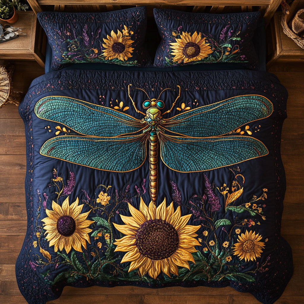 Dragonfly Sunflower WX0303016CL Quilted Bedding Set