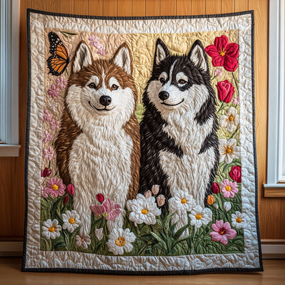 Springtime Huskies CP1208086CL Quilt Blanket