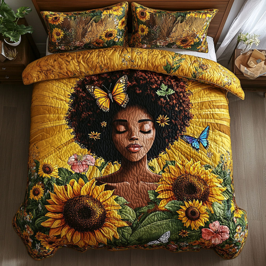 Black Women In Sunflower WY1202003CL Quilted Bedding Set