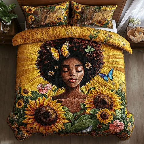 Black Women In Sunflower WY1202003CL Quilted Bedding Set