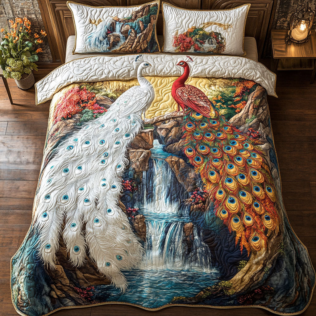 Couple Peacock White Red WT2101003CL Duvet Cover Set