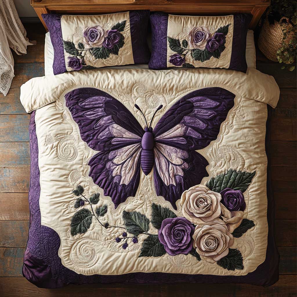 Elegant Purple Butterfly WP0302009CL Quilted Bedding Set