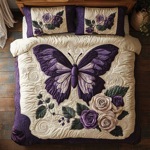 Elegant Purple Butterfly WP0302009CL Quilted Bedding Set
