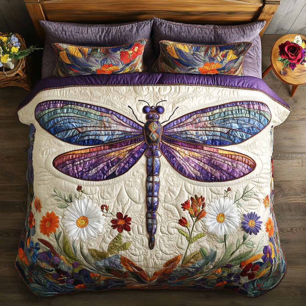 Dragonfly Flower WX2702025CL Quilted Bedding Set