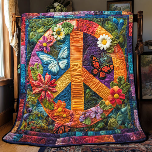 Peace Sign Flower WX2402087CL Quilt Blanket