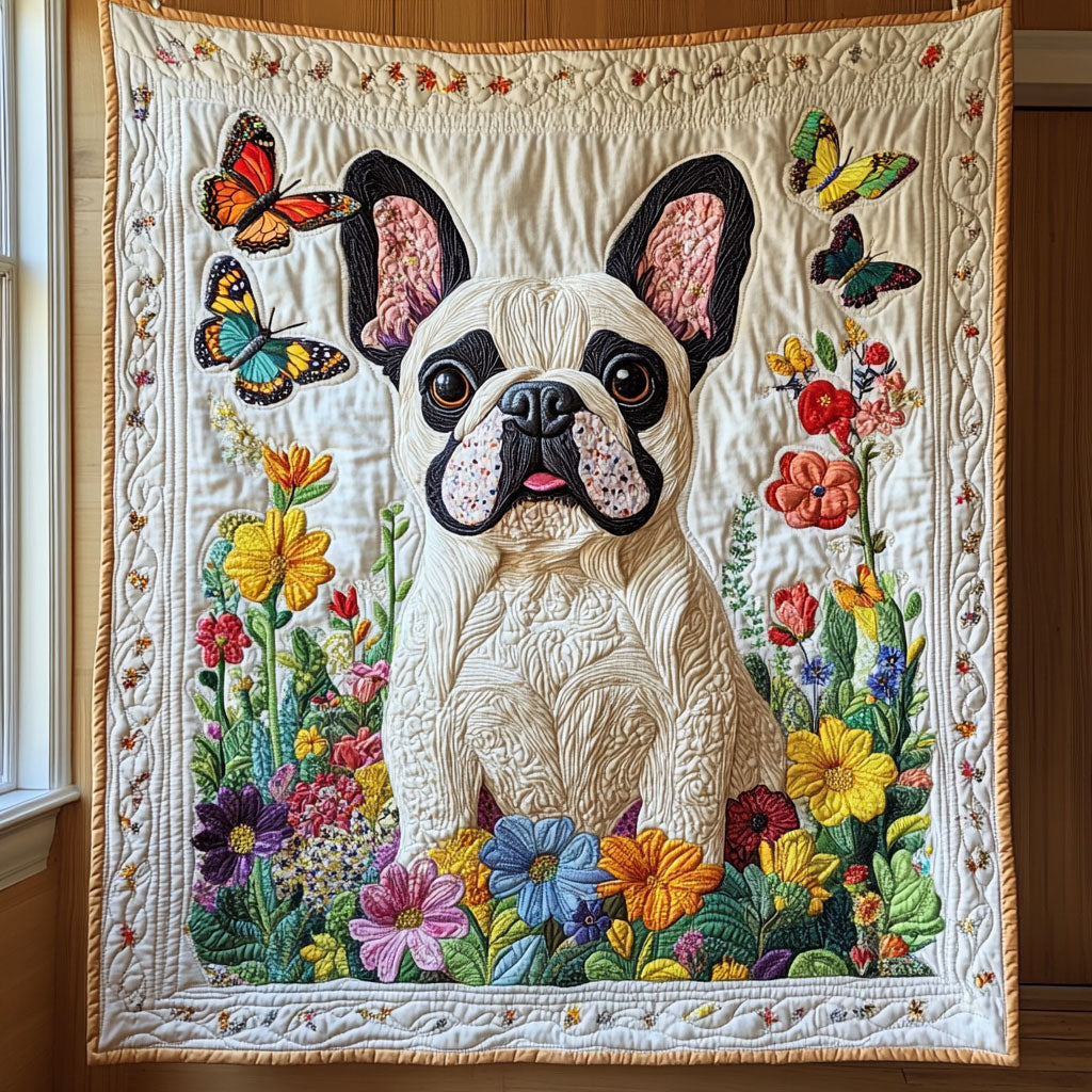Bulldog Floral Garden CW0907007CL Quilt Blanket