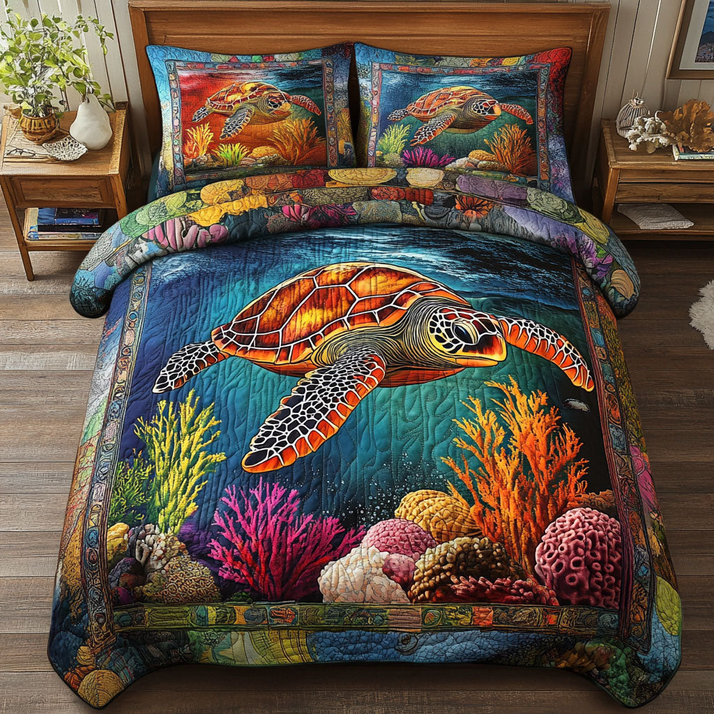 Sea Turtle Coral WT0703065CL Quilted Bedding Set