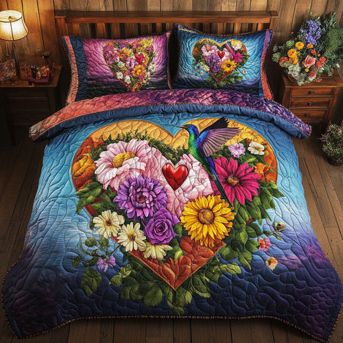 Hummingbird Heart Flower WT0703069CL Quilted Bedding Set