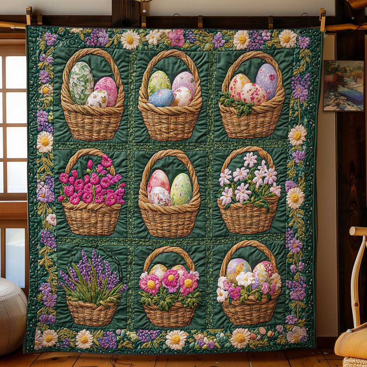 Easter Bloom Baskets WN1501009CL Quilt Blanket