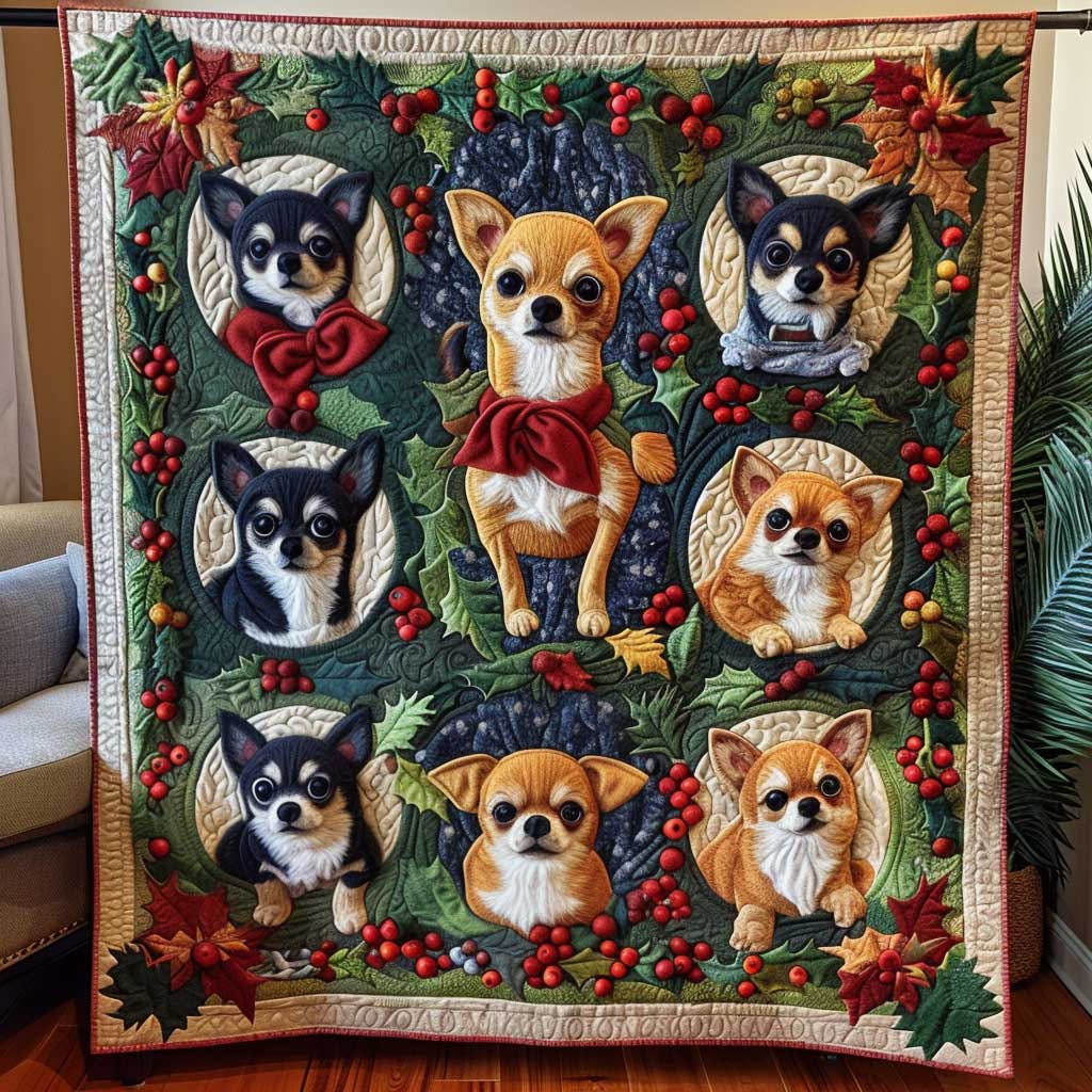 Christmas Wreath Chihuahua WP1009019CL Quilt Blanket