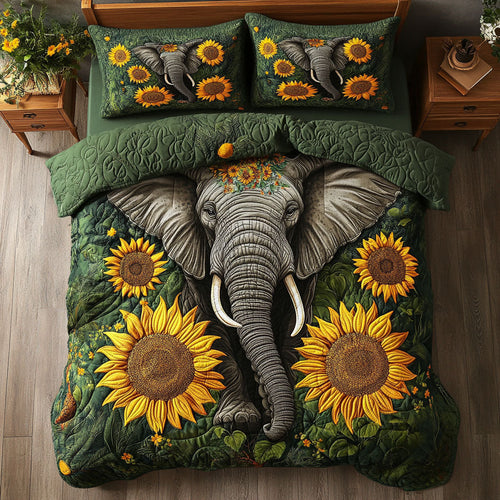 Elephant Sunflower WX2702031CL Quilted Bedding Set