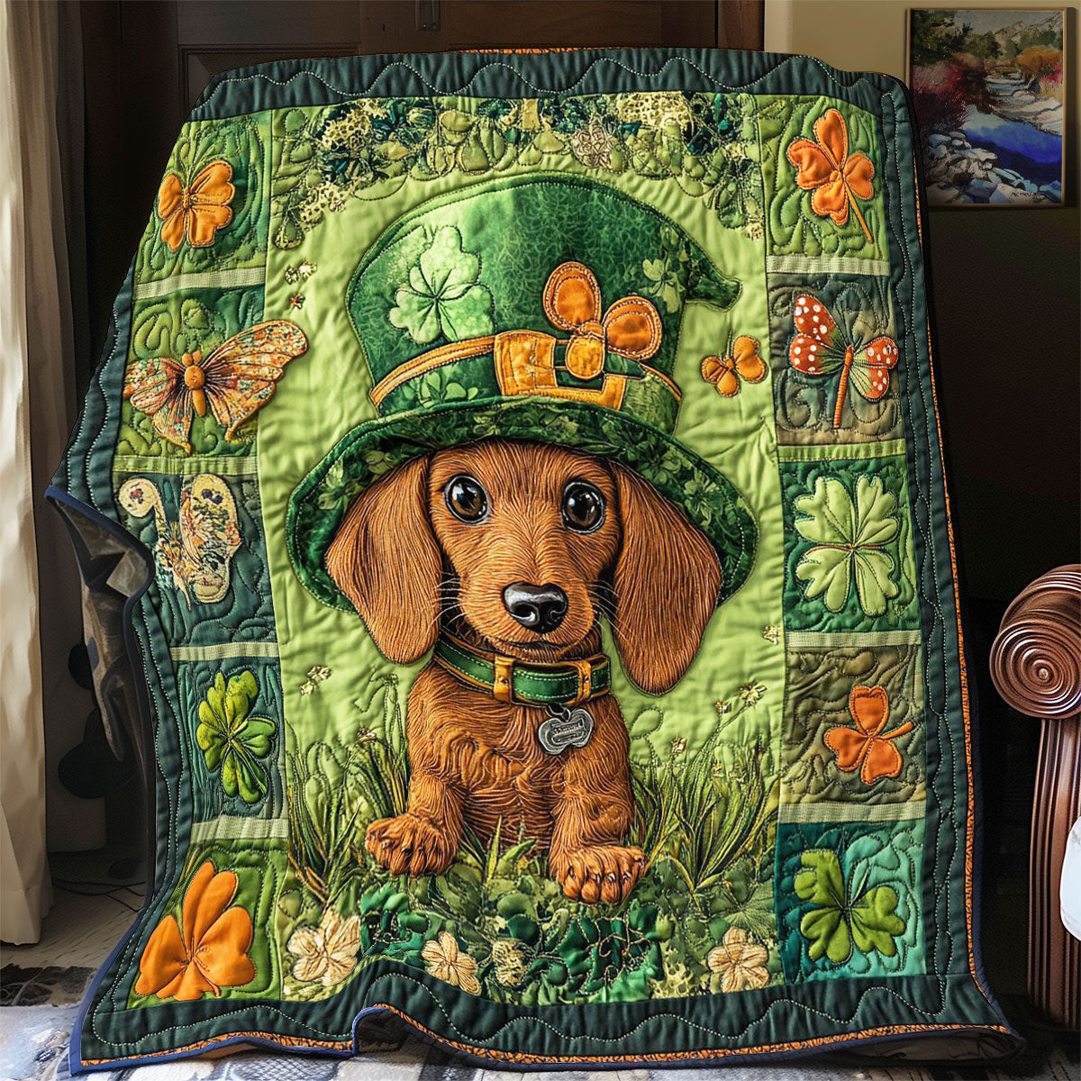 Cute Patrick Dachshund WY1002044CL Quilt Blanket