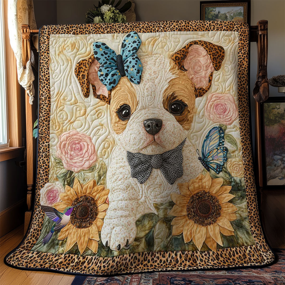 Floral Bulldog WN2412025CL Quilt Blanket