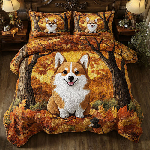 Corgi Puppy Autumn WT2402014CL Quilted Bedding Set