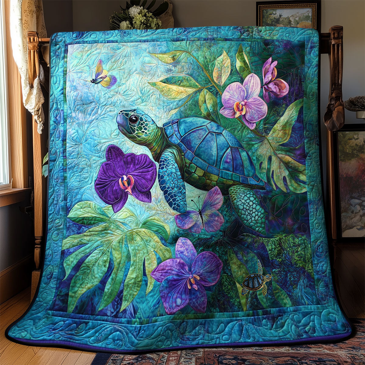 Purple Flower Turtle WY0911028CL Quilt Blanket